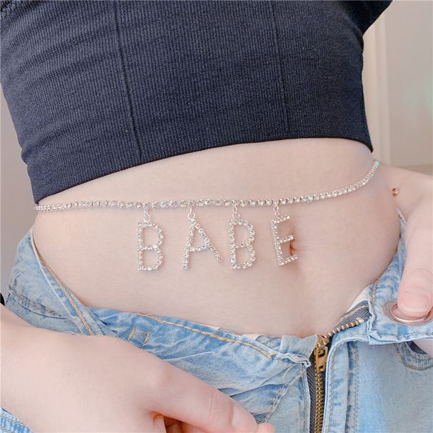 Hot selling sexy girl large letter pendant, waist sparkling rhinestone body chain, Waist chain_voghion.com