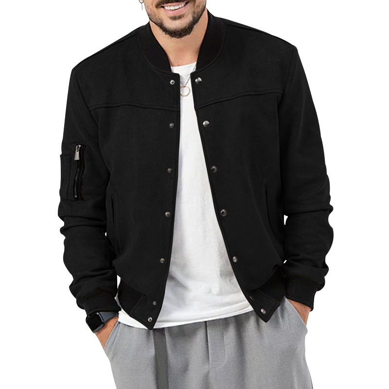 Herrenbekleidung Wildleder-Strickjacke mit Stehkragen und Knöpfen für Herren, lässiger, trendiger Mantel für Herren_voghion.com