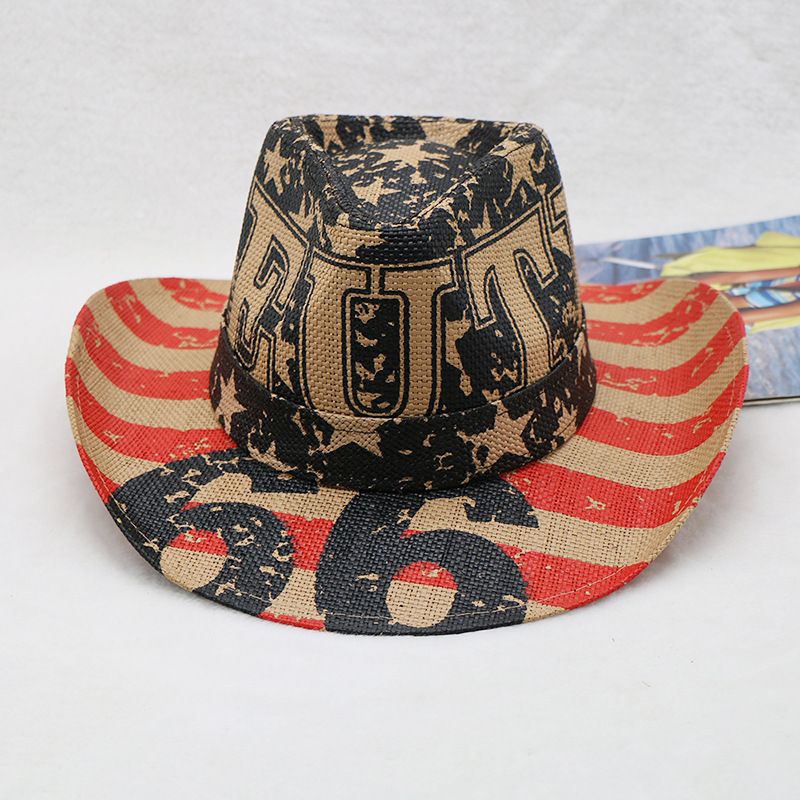 popular western cowboy hat printed old men's outdoor hat style straw hat knight straw hat_voghion.com