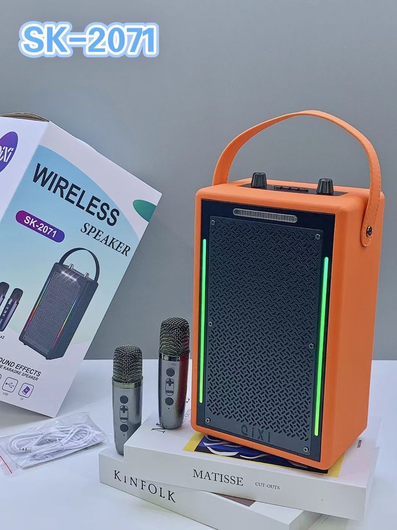 Nowy przenośny głośnik Bluetooth z podwójnym bezprzewodowym mikrofonem do telefonu komórkowego i funkcją śpiewania karaoke_voghion.com