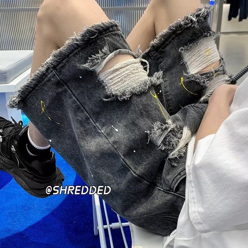 Men's Distressed Denim Shorts - Summer Casual Ripped Boyfriend Shorts With Raw Hem, Relaxed Fit & Vintage Style_voghion.com
