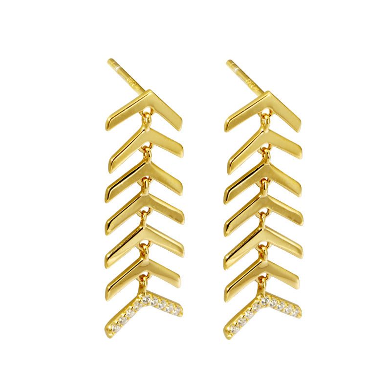Boucles d'oreilles en argent sterling de style coréen avec motif de niche et zircon en forme d'arête de poisson, style coréen, à la mode, pour femmes_voghion.com