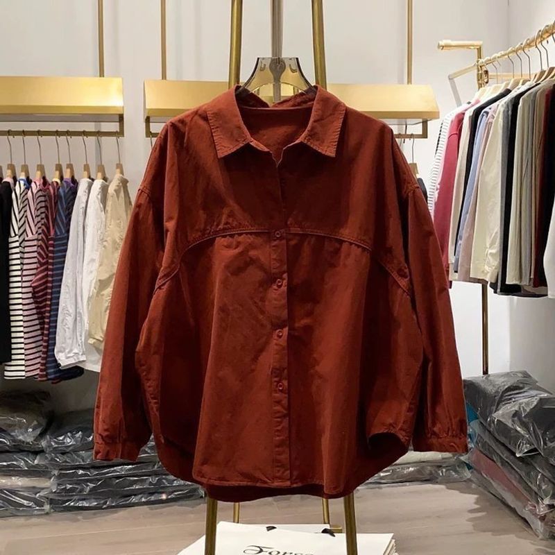 Chemise ample à revers pour femme, design amincissant, haut rajeunissant pour le printemps et l'automne_voghion.com