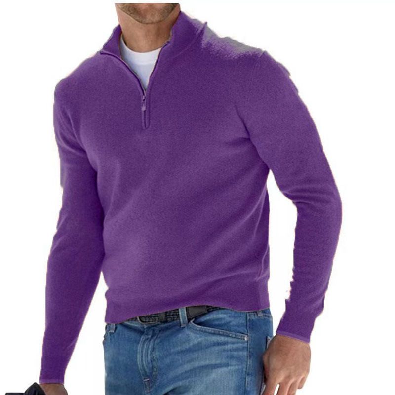 Abbigliamento maschile nuovo autunno manica lunga scollo a V pile cerniera uomo casual polo top_voghion.com