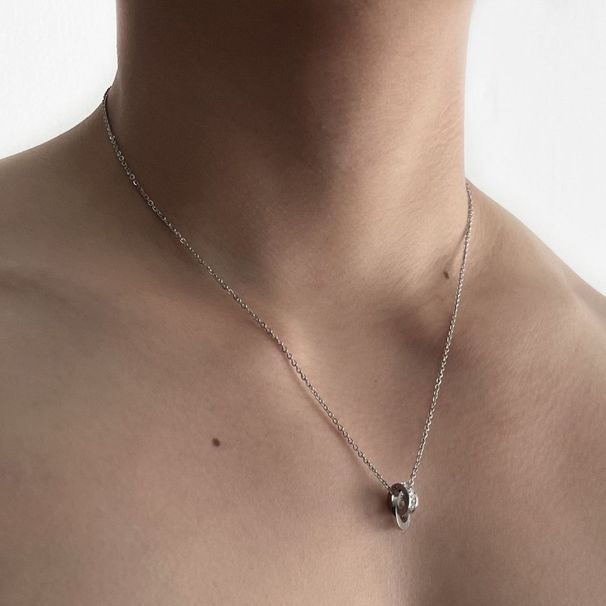 Trendy Brand Double Ring Necklace For Men And Women, Hip-Hop Niche Design, High-End Feel, Versatile Sweater Chain With_voghion.com