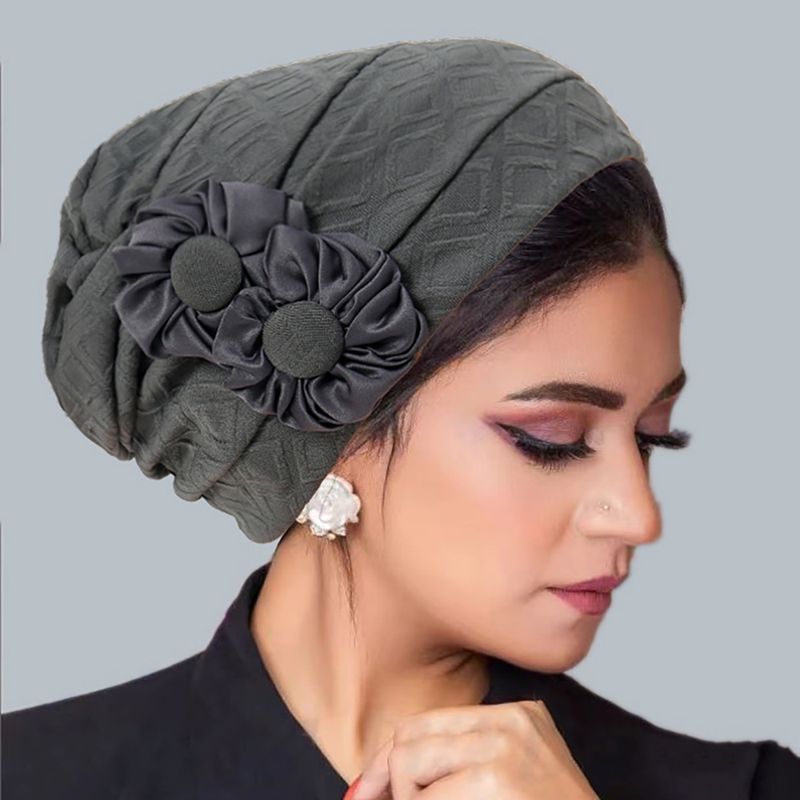 Vêtements pour femmes, chapeau musulman élastique à la mode, turban plissé, chapeau indien rétro à fleurs latérales, bandeau pour femmes_voghion.com