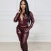 Stylowy damski dwuczęściowy komplet ze skóry PU – strój do salonu i biura z nadrukiem 3D (S-XXL, czarny/bordowy)_voghion.com