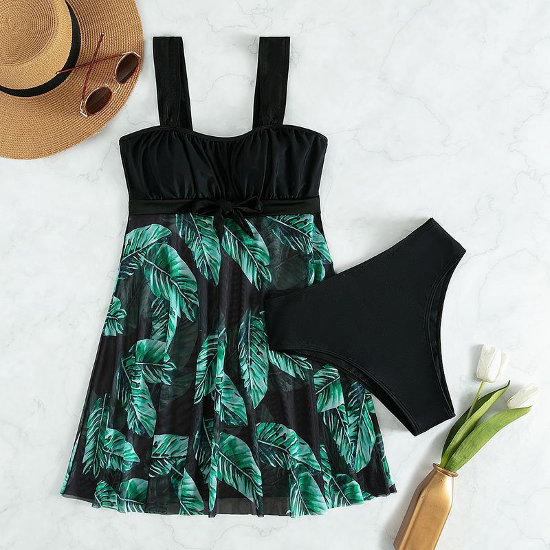 Damenbekleidung Tankini Zweiteiler Badeanzug mit Plissee-Trägern_voghion.com