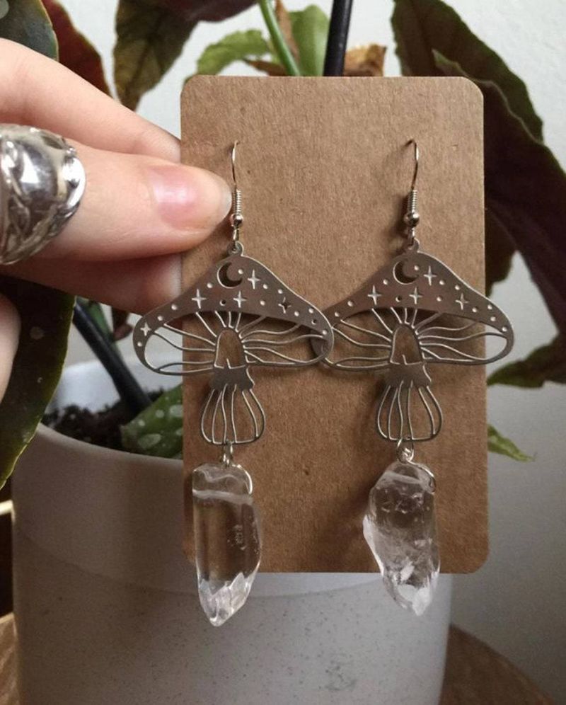 Cross-border Foreign Trade Amazon Silver Mushroom Natural Irregular Crystal Dangling Earrings Factory Direct Sales_voghion.com