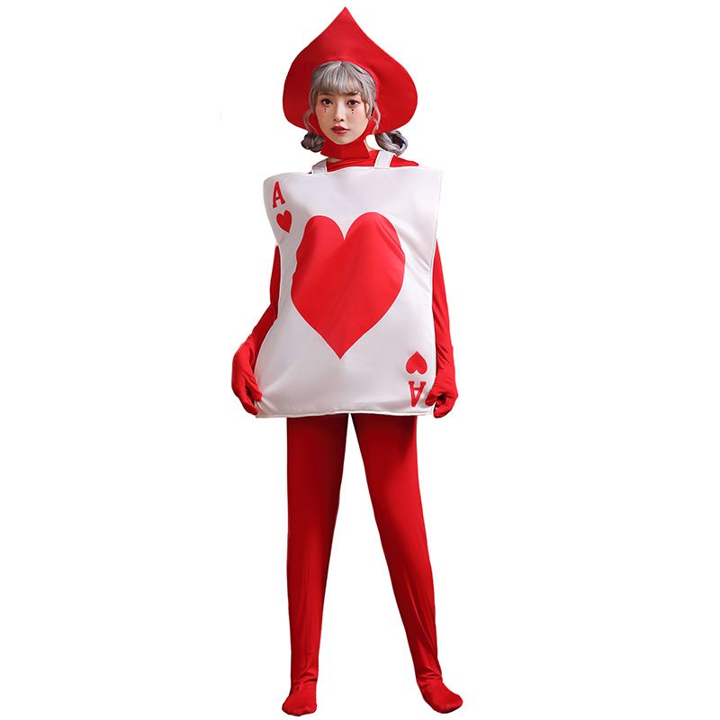 Costum de Halloween pentru adulți, Alice în Țara Minunilor, spectacol pe scenă, carte de joc, inimă de piersică, A_voghion.com