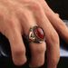 Trendy Handmade Middle East Arabic Turkish Signet RingS For Men Ancient Sier Color Red Garnet Stone Flame Ring Wedding_voghion.com
