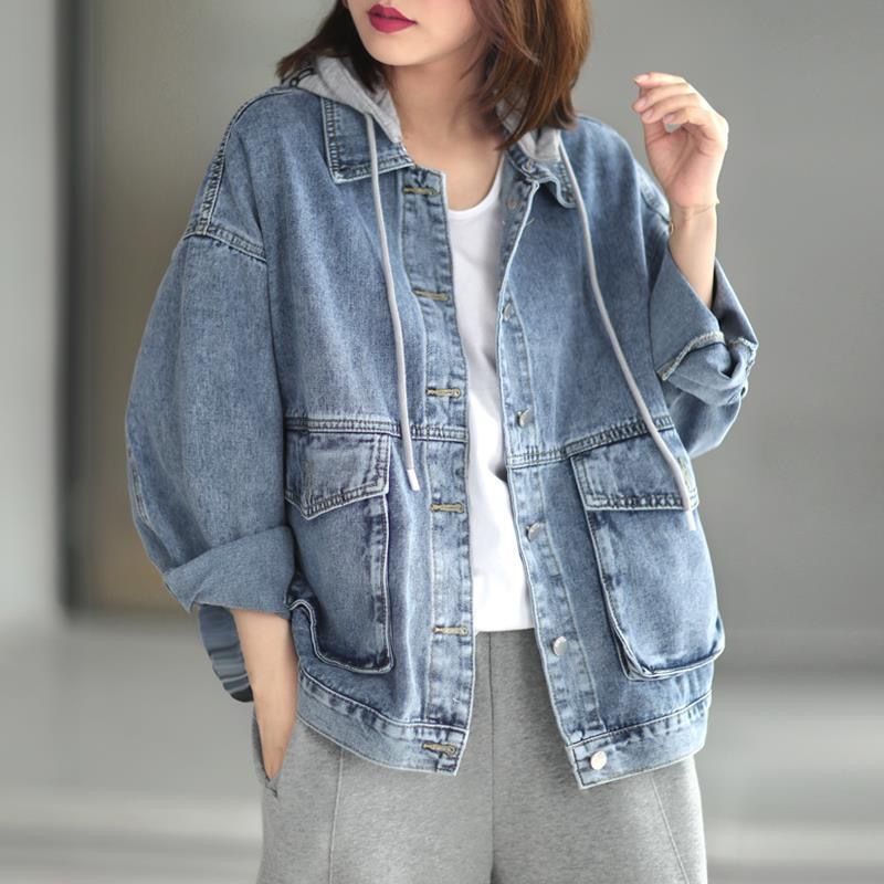 Dameskleding Denim jack versie casual losse slanke denim jack leeftijd verminderende neutrale capuchon denim jack voor dames_voghion.com