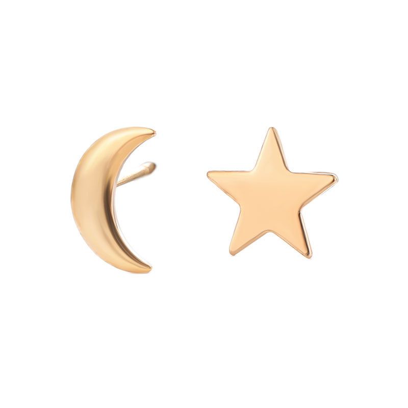 Einfache asymmetrische Ohrringe mit Stern und Mond_voghion.com