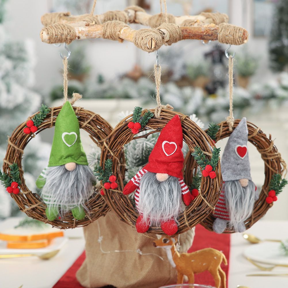 Christmas Creative New Style Faceless Doll Small Doll Rattan Circle Pendant Doll Wreath Hanging Decoration Christmas Window Decoration_voghion.com