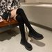 Stivali sopra il ginocchio da donna, lunghi elastici con tacco spesso, nuovi stivali in maglia autunnali e invernali 2023, stile coreano_voghion.com