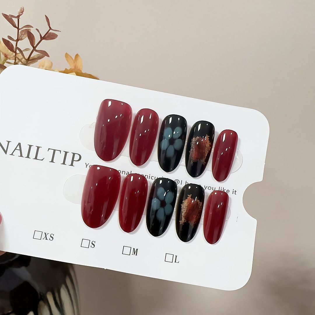 Dark Retro Flashing Short High-end Niche Black And Red Cat Eye Brightening Detachable Nail Art Handmade Wearable_voghion.com