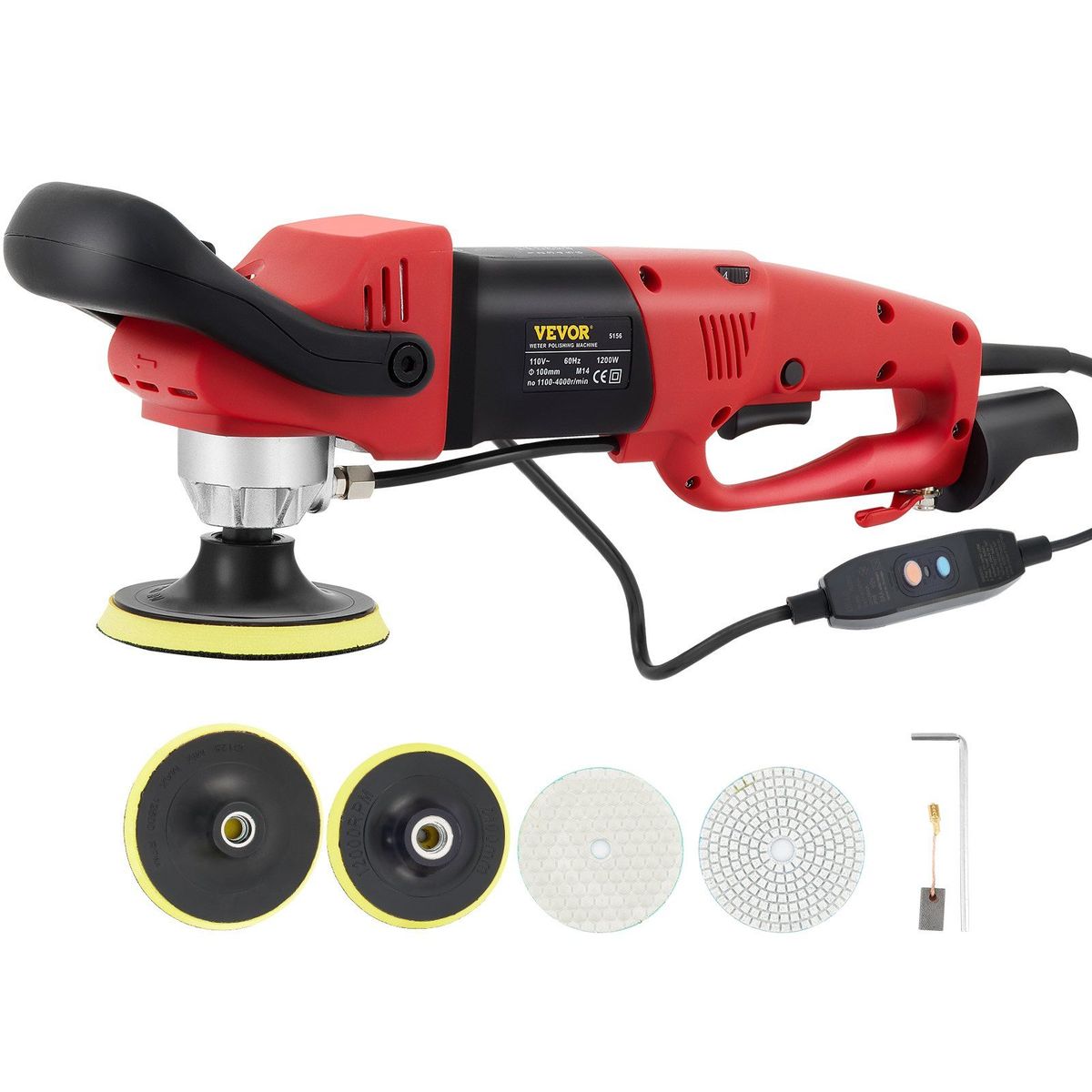 VEVOR Wet Polisher Grinder, Variable Speed 4" & 5" Diamond Polishing Pads, Buffing Machine With 78.7" Water Pipe Adapter & Splash Shield, Electronic Concrete Stone For Title Floor Countertop CE_voghion.com