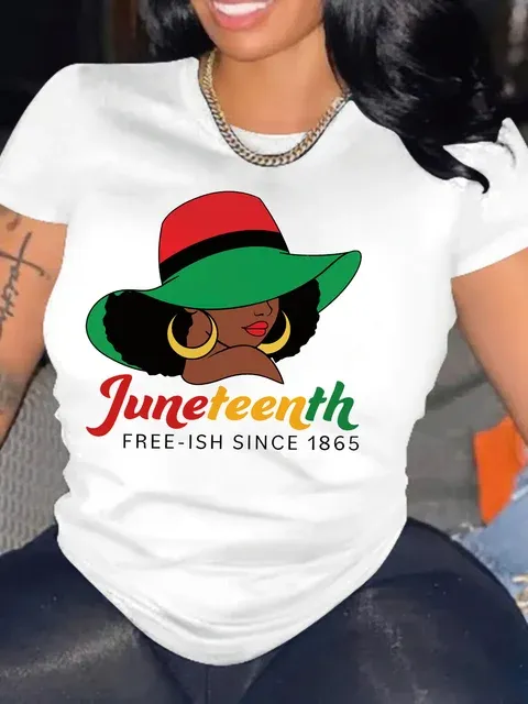 hot selling Juneteenth Shirts Women Celebrating Freedom Day 1865 Stylish Graphic Crew Neck T-Shirt Comfy Women's Short sleeved Top_voghion.com
