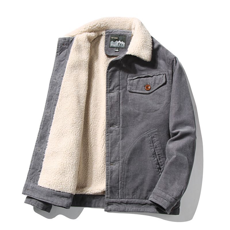 Hohe Qualität 2023 Jacken männer Winter Plus Samt Jacke Cord Werkzeug Casual Parka Koreanische Mode Einfarbig Baumwolle Jacke_voghion.com