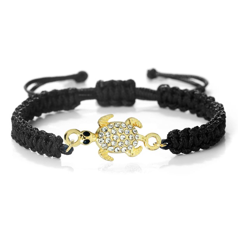 Bracciale elastico regolabile intrecciato in lega di corda rossa fatto a mano da viaggio con zirconi e strass_voghion.com