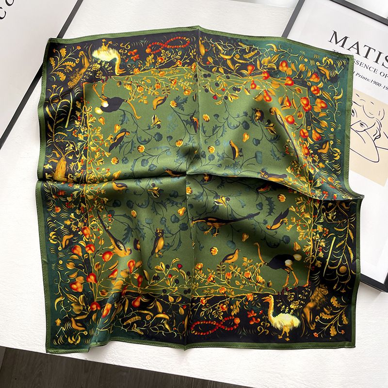 Spring And Autumn Thin Floral Small Gourd Warp Knitted Rolled Edge Silk Mulberry Silk 53 Square Scarf Silk Scarf Small Scarf For Women_voghion.com