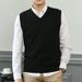 Autumn Winter New Men's Sleeveless Solid Color V-Neck Thickened Short Sleeve Knitted Sweater Pullover Vest_voghion.com