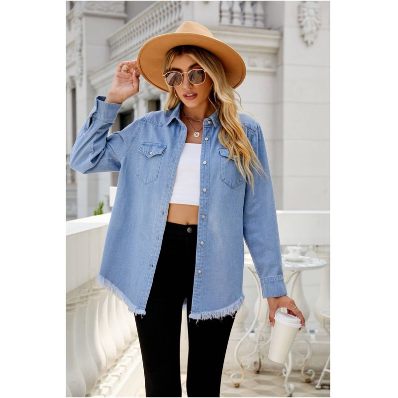 veste polyvalente en denim polaire pour femme, style délavé à l'eau_voghion.com