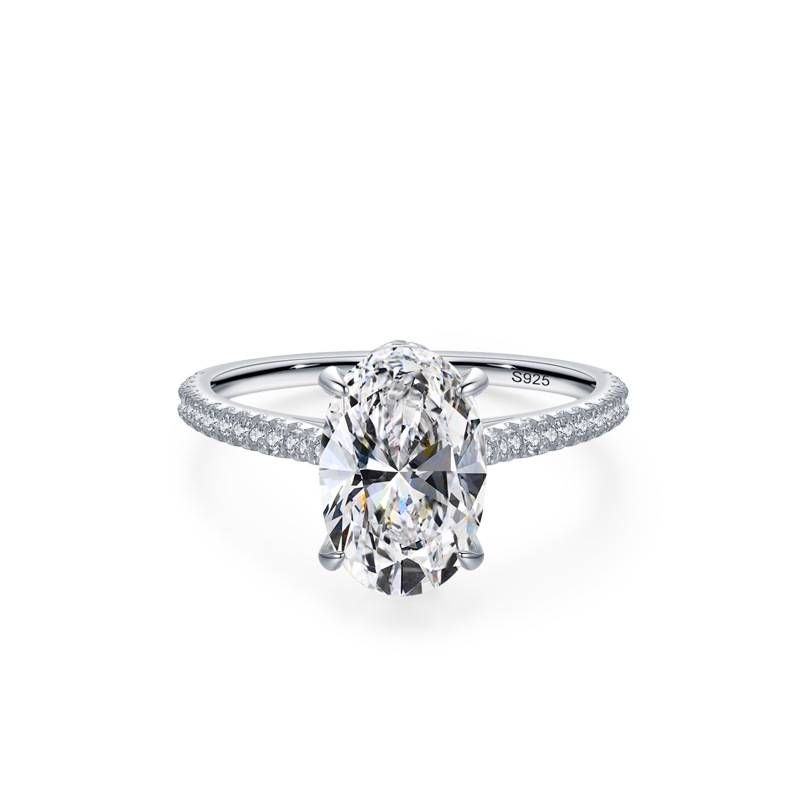 Bague en argent sterling avec diamant ovale taille radiant importé, bague anti-véritable diamant_voghion.com