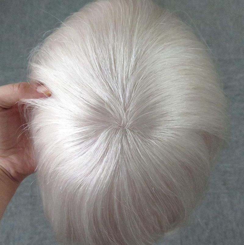 Euro Injection Toupee For Men 100% European Virgin Human Hair Pieces Injection Thin Skin Base Hair Replacement System Men Wigs Grey Color #60R_voghion.com