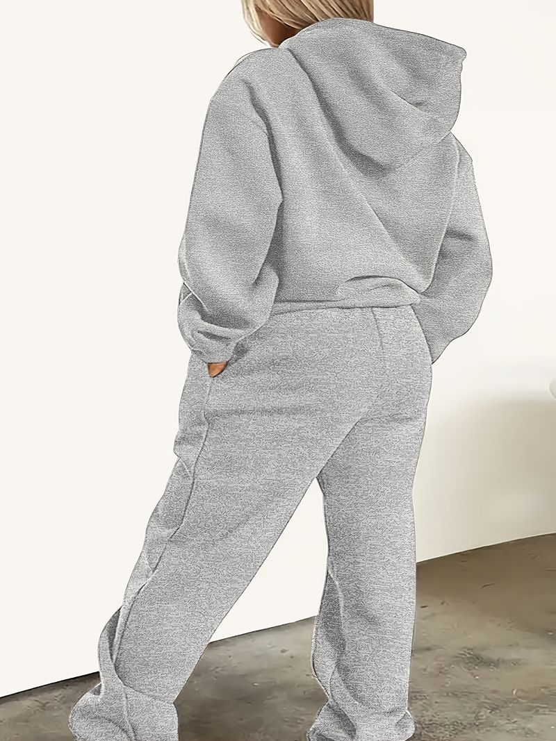Solid Color Hoodie Set With Threaded Bottom For Men's And Women's Casual Sportswear, Sweatpants, Letter Hoodie, And Sweatpants Set_voghion.com