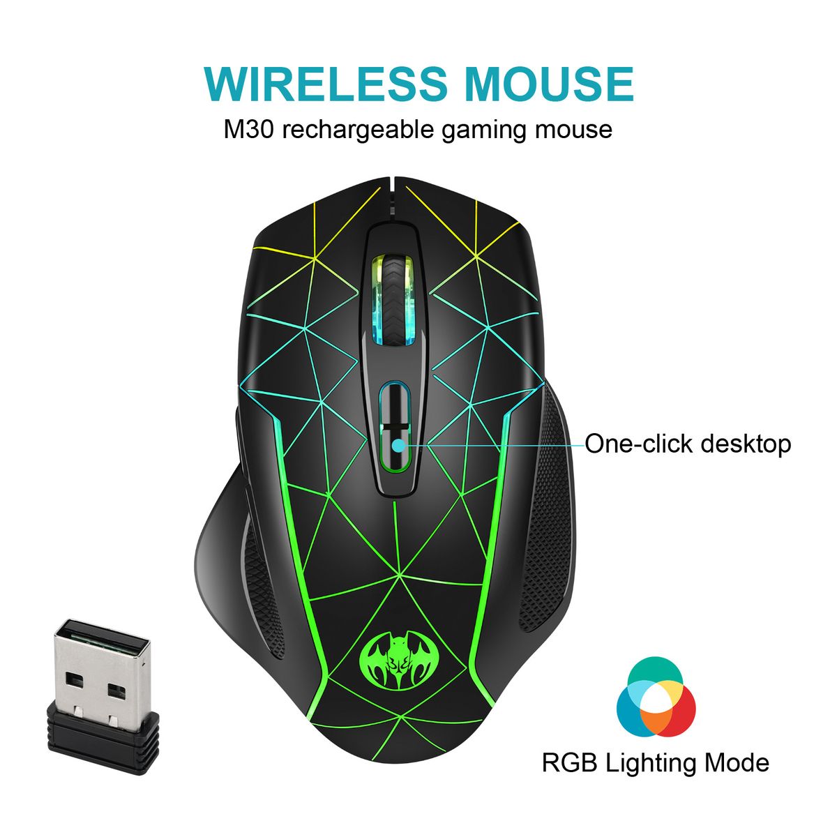 Youfu GM30 2.4G Wireless Rechargeable Gaming Mouse – Lithium Battery, Laptop-Friendly, Fast Charging_voghion.com