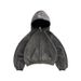 Vintage Washed Hooded Sweatshirt – Unisex Oversized Zip-Up Hoodie, Streetwear Distressed Cotton Blend Pullover With Drop Shoulder (Grey, S-XXL)_voghion.com