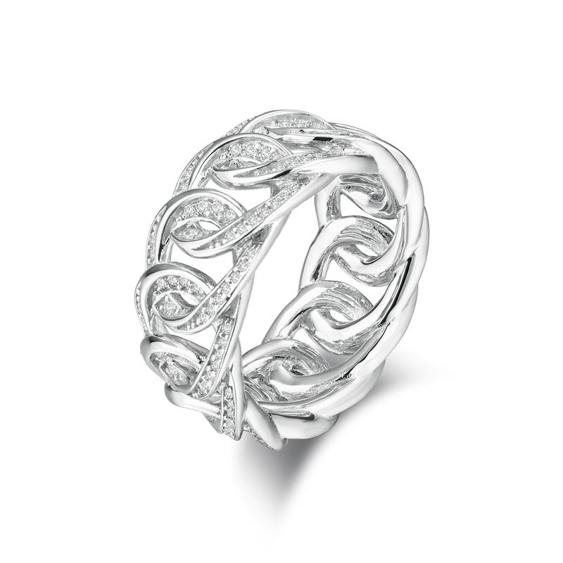 S Reines Silber Ausgehöhlte Zirkonia Kubanische Kette Für Frauen, Einzigartige Mode Volldiamant Twist Breite Version Minimalist_voghion.com