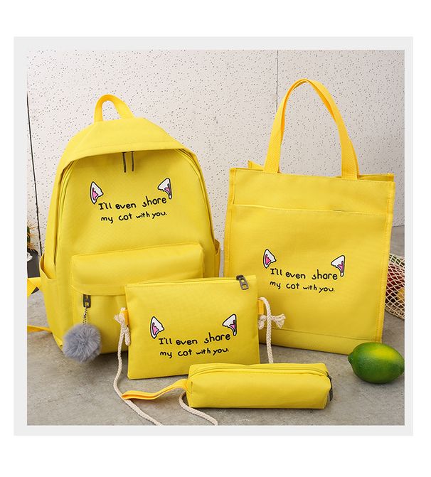 Rucsac de primăvară și de vară pentru femei, nou, la modă, cu patru piese, din pânză, cu urechi de pisică, pentru studenți și școală_voghion.com