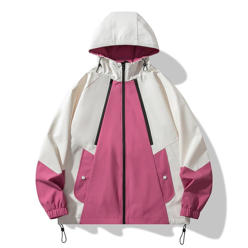 Giacca da uomo abbinata al colore, casual, ampia, con cappuccio, giacca da assalto, coppia di top_voghion.com