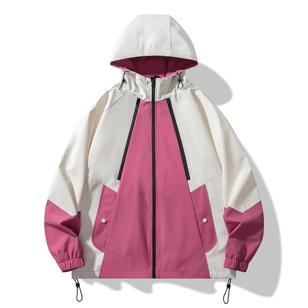 Giacca da uomo abbinata al colore, casual, ampia, con cappuccio, giacca da assalto, coppia di top_voghion.com