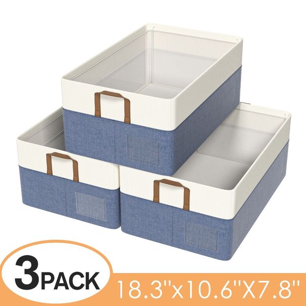Foldable Basket Dual Fabric 3 With Pack Organizer Wardrobe Bin Tra Organizer Storage Large Storage Drawer Clothes Handles Boxes_voghion.com