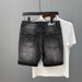 2025 Lente en zomermode voor heren, gewassen, gescheurd, gepatcht, met inktspatten, slim fit, kleine voet, grijszwarte denim shorts voor heren_voghion.com
