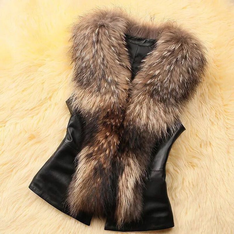 Kleeder Hierscht a Wanter Damen Waschbierkragenjacket Kuerz Slim Fit Pelzweste_voghion.com
