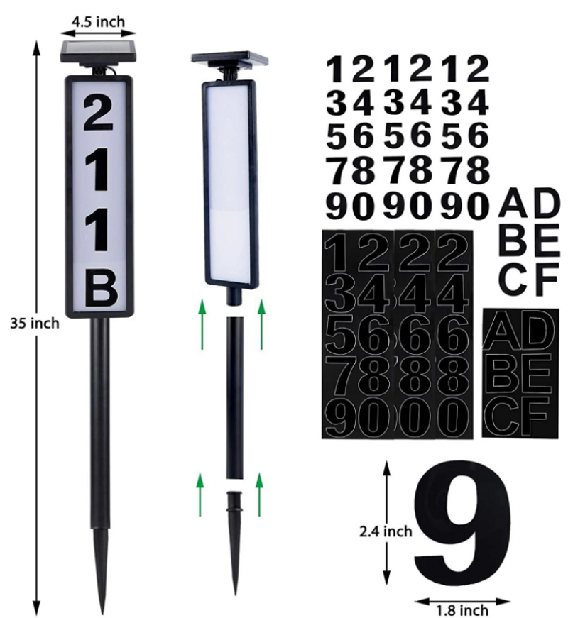 Solar House Number Light House Address Digital Illuminated Ground Plug Sign Waterproof House Light (white Light + Warm Light)_voghion.com