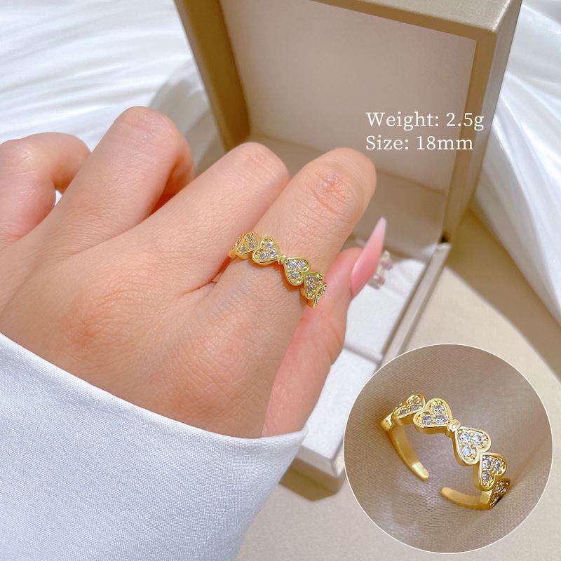 【 Or véritable 】 Bague simple faite à la main avec diamants et ouverture réglable_voghion.com