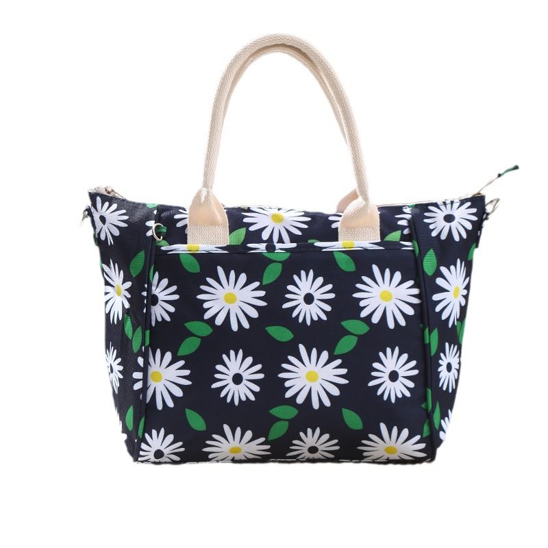 INS New Oxford Cloth Printed Large Capacity Women's Handbag Fresh Multi-Functional Office Worker Tote Lunch Bag_voghion.com