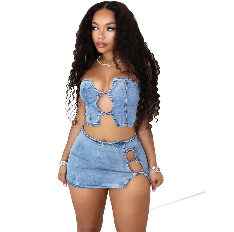 Vêtements pour femmes, nouvelle mode d'été, sexy, cravate, string, poitrine, cache-cœur, jupe fendue sur les hanches_voghion.com