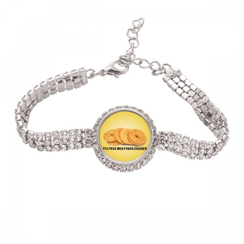 Tornozeleira com corrente de tênis com texto de bênção de biscoito especial dinamarquês, joia de diamante_voghion.com