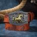 HOT Men & Women-Western-Cowboy-PU Leather-Belts - Vintage horse Floral Engraved Buckle Belt for Jeans_voghion.com