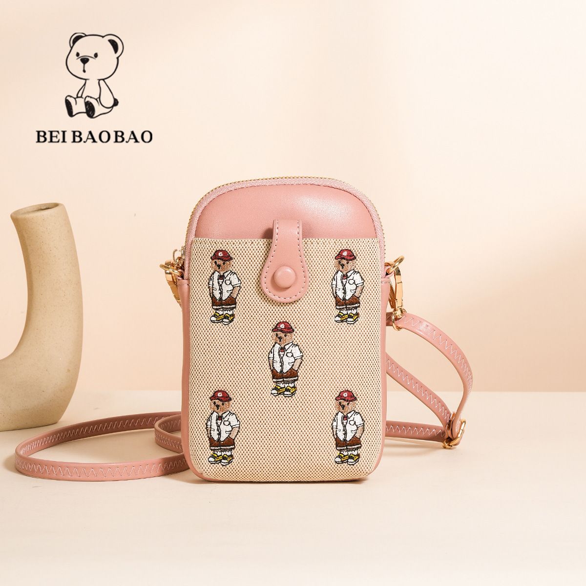 Portamonete e portaoggetti Source Factory Borsa per cellulare Borsa a tracolla con orso dei cartoni animati, stile estivo da donna, con design a contrasto di colore_voghion.com