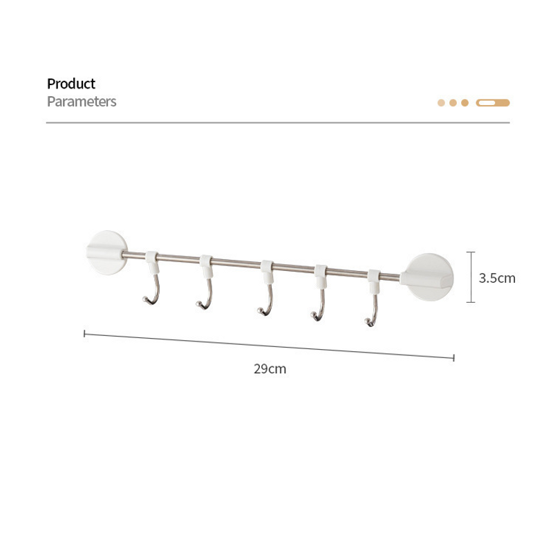 Family Organizer hook kitchen bathroom 5-row hook non-perforated hanging pole bathroom cabinet door paste storage rack batch_voghion.com