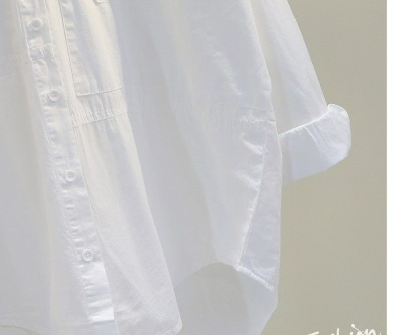 Odzież damska Biała koszula Retro Design Niche Wiosna i jesień Mały świeży regularny rękaw Top_voghion.com