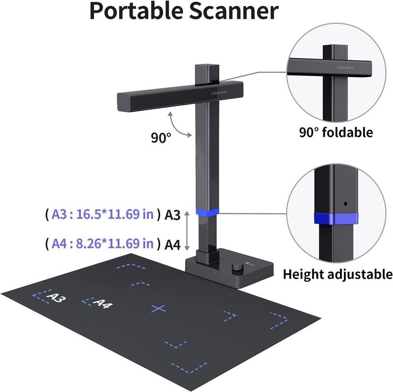 Shine Ultra Pro draagbare documentscanner 24MP boekscanner Documentscanner met invullicht voor thuiskantoor Online onderwijs Windows en MacOS beschikbaar_voghion.com