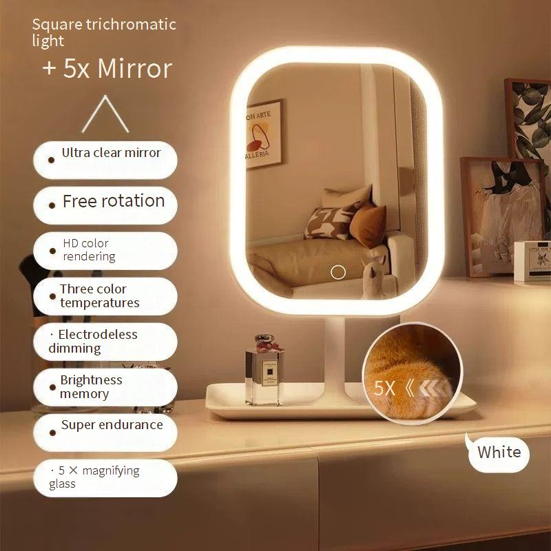 LED Vanity Mirror With Lights - Portable Makeup Mirror For Girls, Dorm Room & Travel (Touch Control, 3 Color Modes, 360° Rotation, USB Rechargeable)​_voghion.com